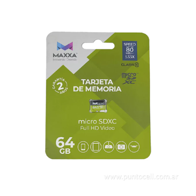 MEMORIA MAXXA MICRO SD 64GB CLASE 10 - 80MB/S