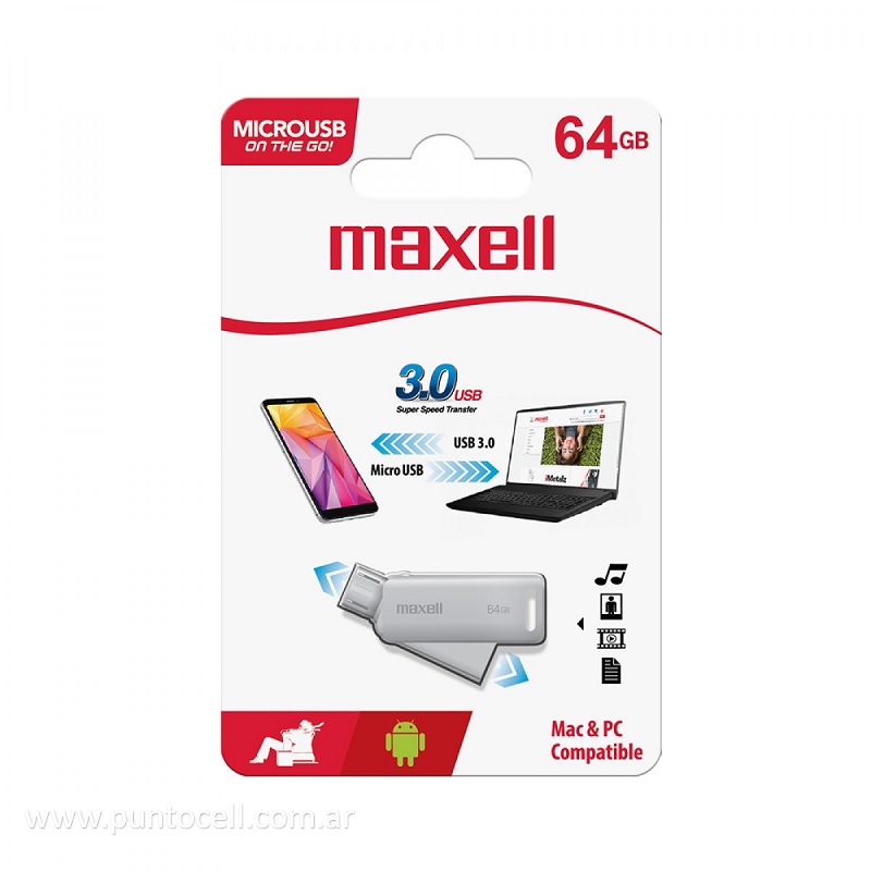 PENDRIVE MAXELL DUAL 64G MICRO USB 3.0