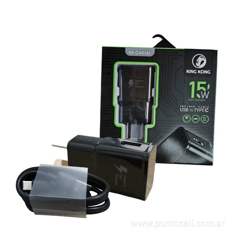 CARGADOR 220V KING KONG TURBO 15W USB a TIPO C • 5V/2A (KK-CAR141)
