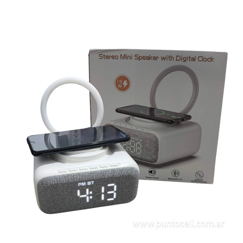 PARLANTE PORTATIL BLUETOOTH 6en1 C/ CARGA QI + RELOJ (YZ-7B)