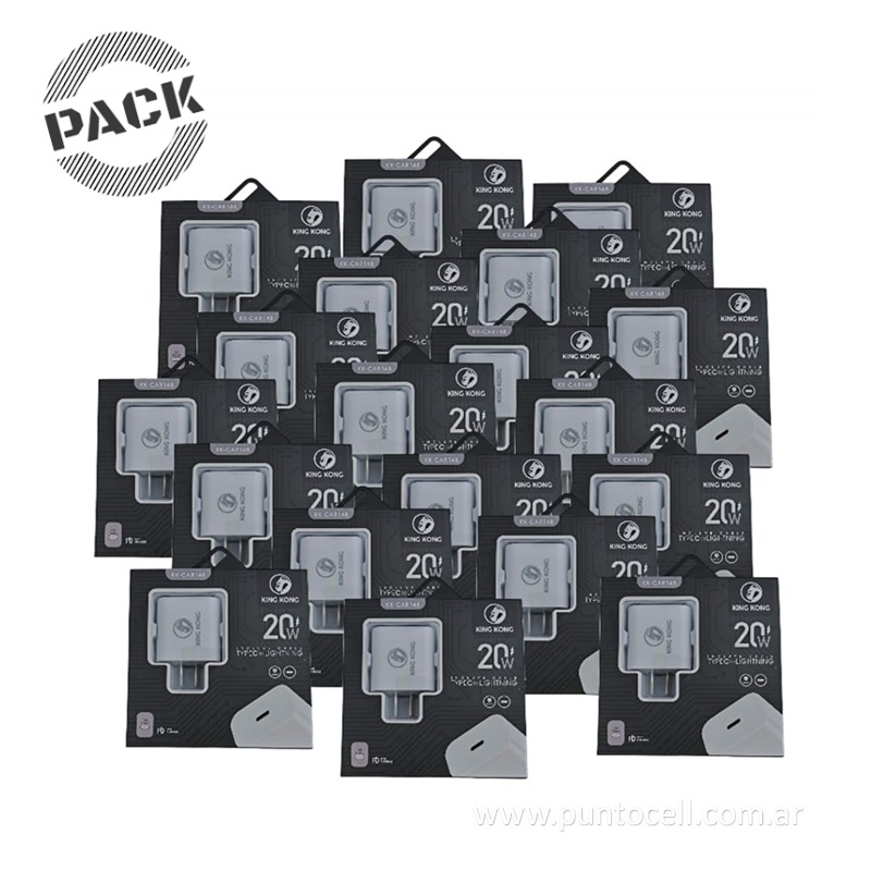 PACK x 50 - CARGADORES 220V KING KONG TURBO 20W TIPO C a LIGHTNING • 5V/3A (KK-CAR148)