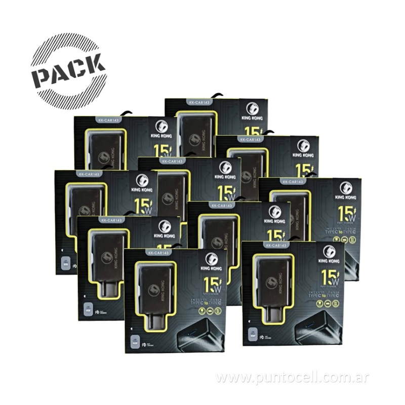 PACK x 10 - CARGADORES 220V KING KONG TURBO 15W TIPO C a TIPO C • 5V/3A (KK-CAR143)