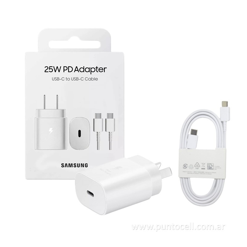CARGADOR 220V SAMSUNG TIPO C a TIPO C • 25W PD / CARGA RAPIDA