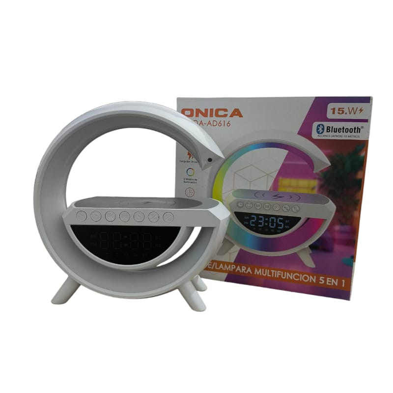 PARLANTE PORTATIL BLUETOOTH G C/ CARGA QI + RELOJ • 22cm (AD616)