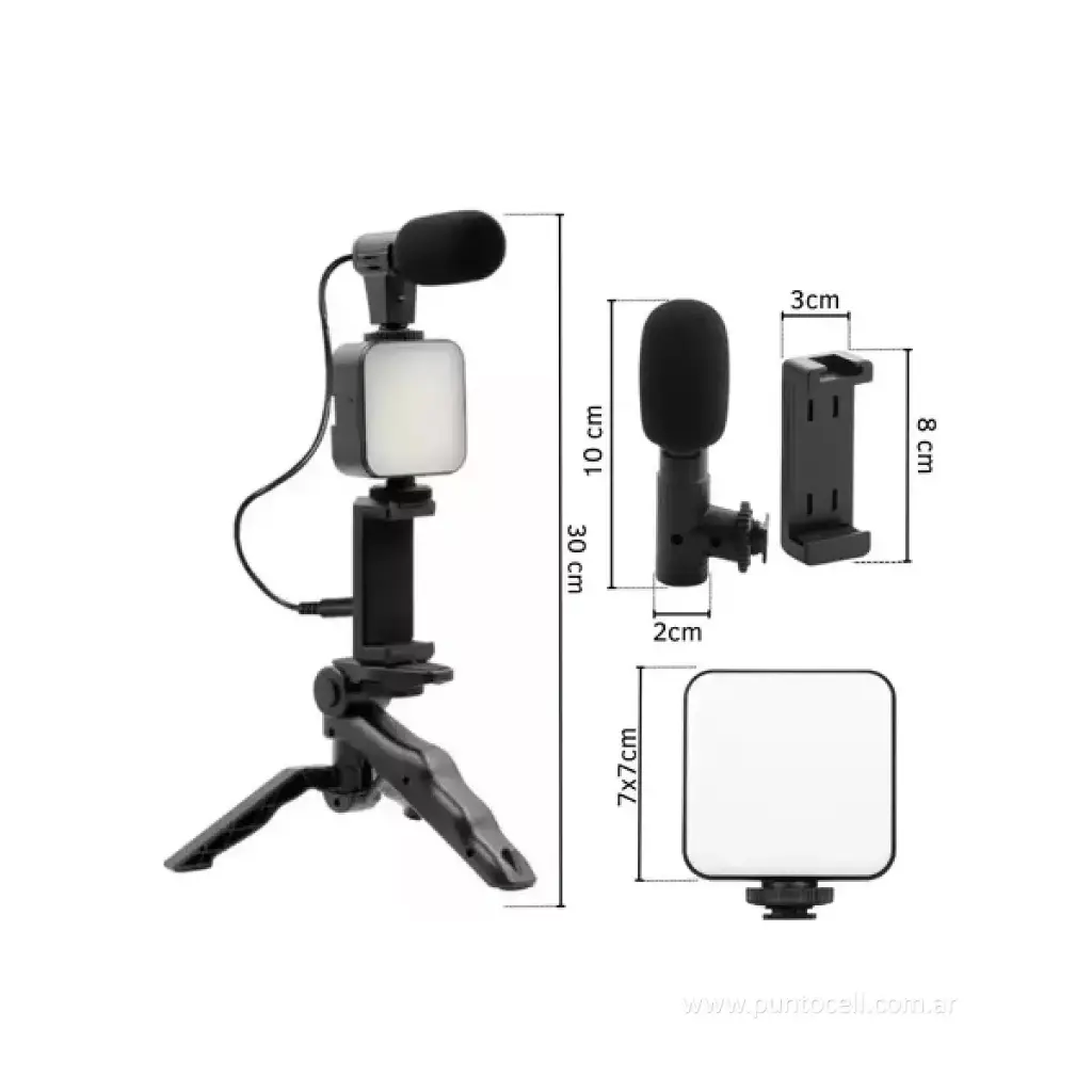 KIT EDITOR DE VIDEO DINAX 6 EN 1 • PANEL LED + MICROFONO + TRIPODE (DX-HOLMIC49/AY49)