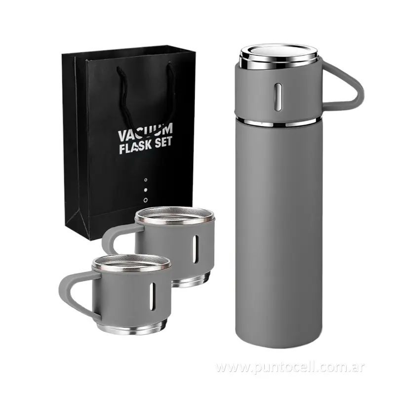 SET TERMO ACERO INOXIDABLE 500ml + 3 TAZAS