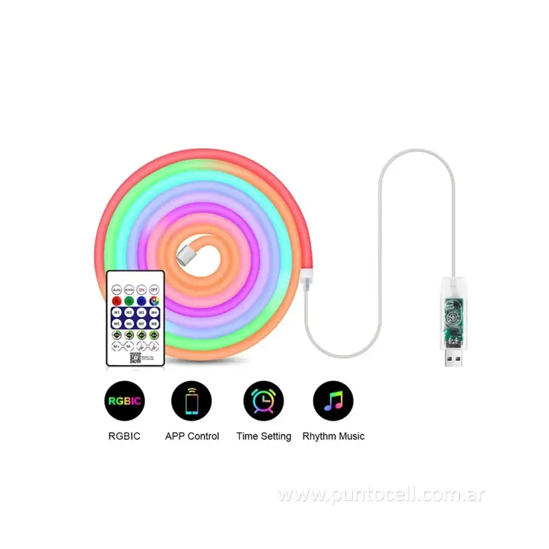 TIRA LUZ NEON RGB USB AUDIO RITMICA 5M C/ CONTROL REMOTO