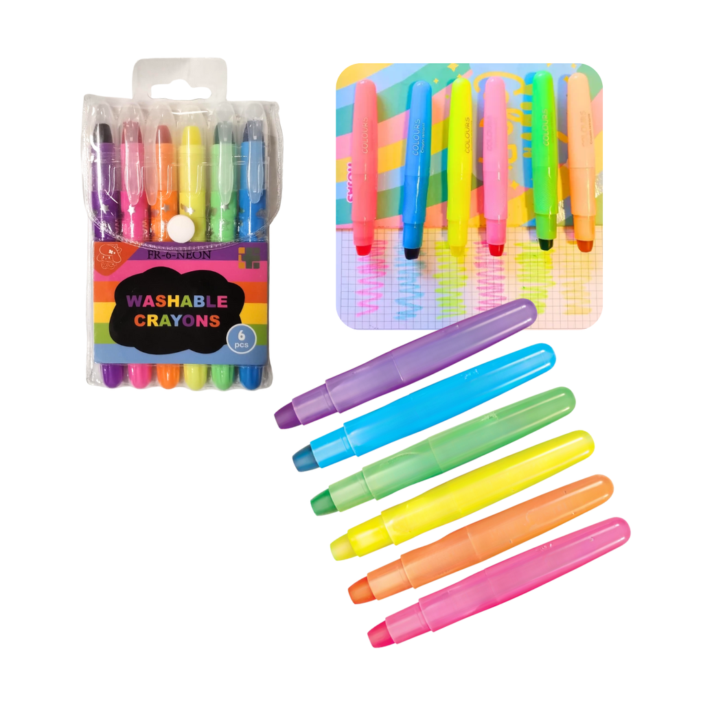 CRAYONES NEON LAVABLES • KIT x 6 (LB25)