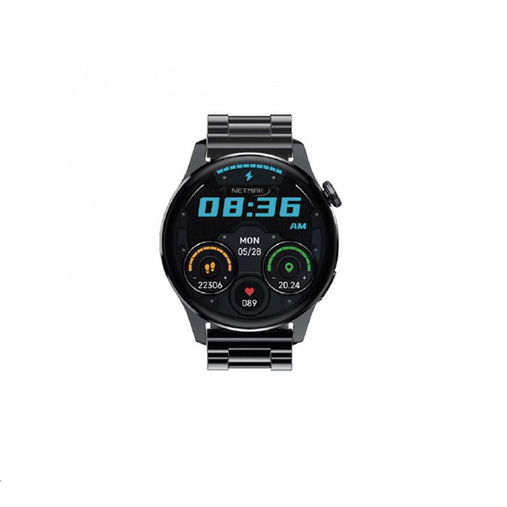 SMARTWATCH NETMAK ELIT •  1.38" (Redondo) MALLA METALICA Color NEGRO