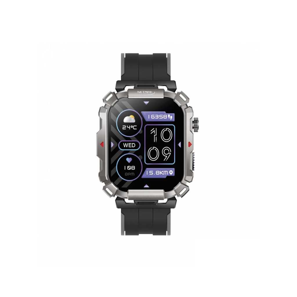 SMARTWATCH NETMAK EVOLUTION •  2.01" (Cuadrado) MALLA SILICONA Color NEGRO