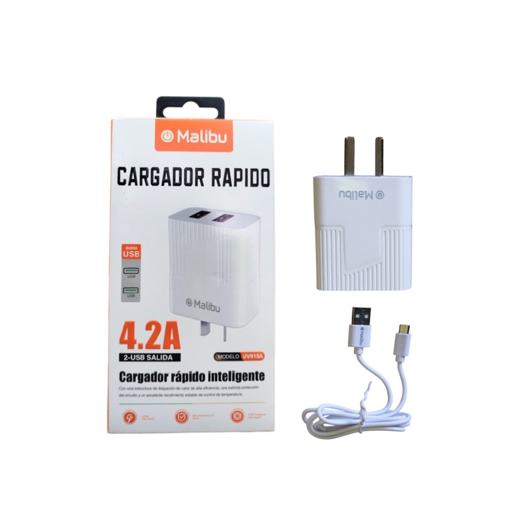 CARGADOR 220V MALIBU 4.2A TIPO C - 2 PUERTOS USB (UV915A-TC)