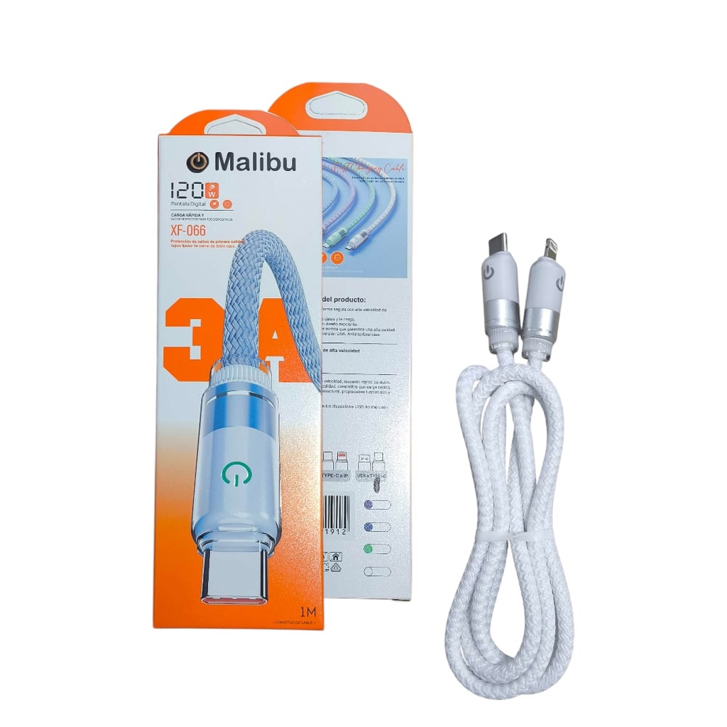 CABLE USB MALIBU USB a LIGHTNING 3A C/LUZ (XF-066CIP)