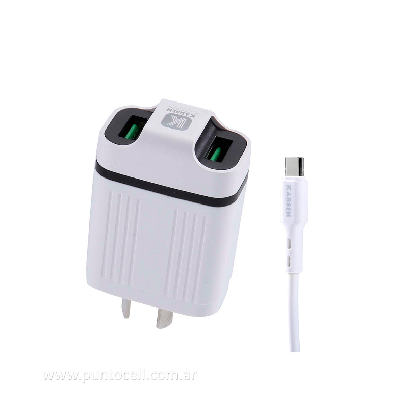 CARGADOR 220V KARSEN CAR-3150 3.1A TIPO C + 2 USB