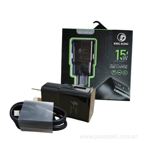 [106094] CARGADOR 220V KING KONG TURBO 15W USB a TIPO C • 5V/2A (KK-CAR141)