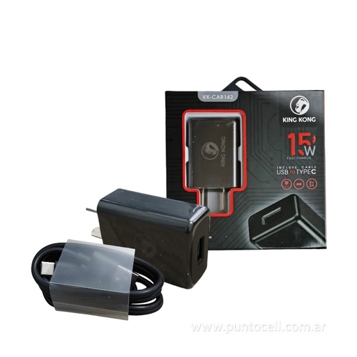 [106095] CARGADOR 220V KING KONG TURBO 15W USB a TIPO C • 5V/3A (KK-CAR142)