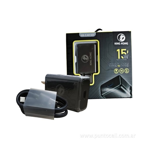 [106096] CARGADOR 220V KING KONG TURBO 15W TIPO C a TIPO C • 5V/3A (KK-CAR143)