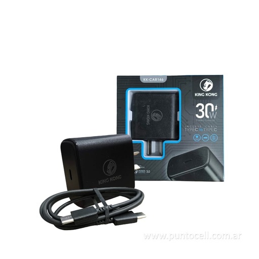 [106098] CARGADOR 220V KING KONG TURBO 30W TIPO C a TIPO C• 5V/3A (KK-CAR146)