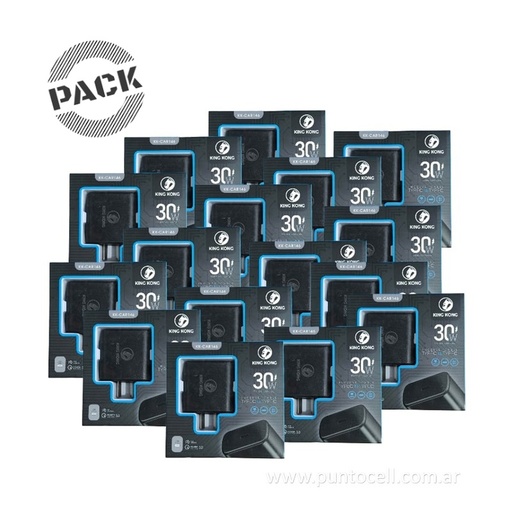 [110966] PACK x 20 - CARGADORES 220V KING KONG TURBO 30W TIPO C a TIPO C• 5V/3A (KK-CAR146)
