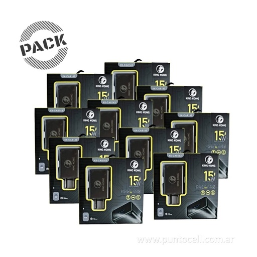 [110971] PACK x 10 - CARGADORES 220V KING KONG TURBO 15W TIPO C a TIPO C • 5V/3A (KK-CAR143)