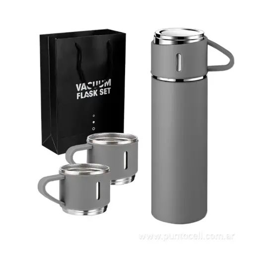 [112251] SET TERMO ACERO INOXIDABLE 500ml + 3 TAZAS