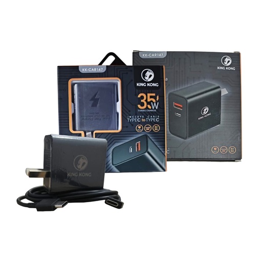 [113419] CARGADOR 220V KING KONG TURBO 35W TIPO C + USB •  (KK-CAR147) 