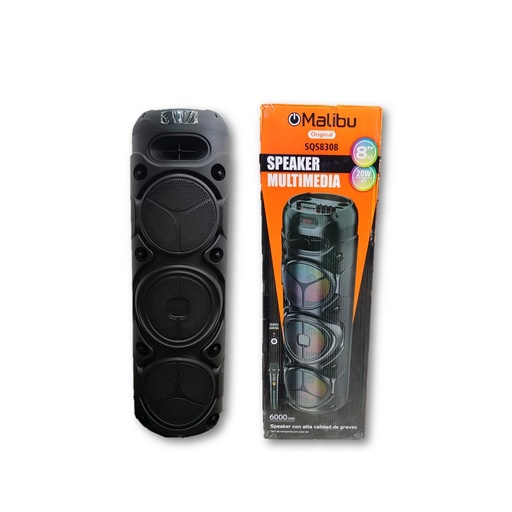 [113480] PARLANTE PORTATIL BLUETOOTH MALIBU 8" x 3 (SQS8308)