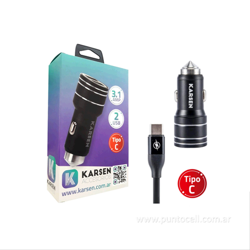 [14680] CARGADOR 12V KARSEN ESTRUENDO 3.1A + CABLE TIPO C