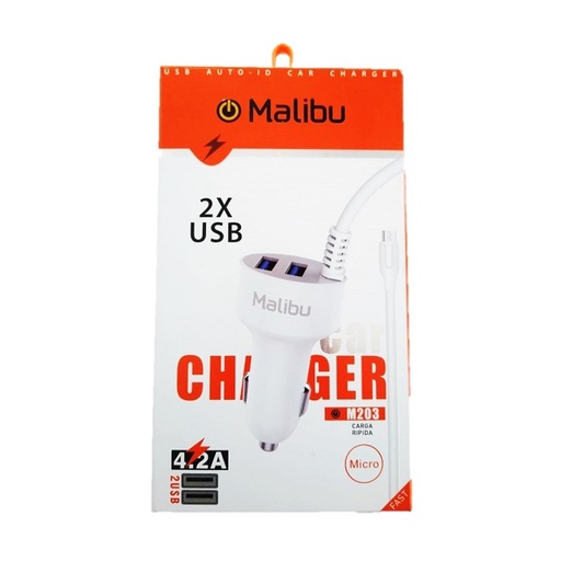[14493] CARGADOR 12V MALIBU M203 4.2A MICRO USB + 2 USB