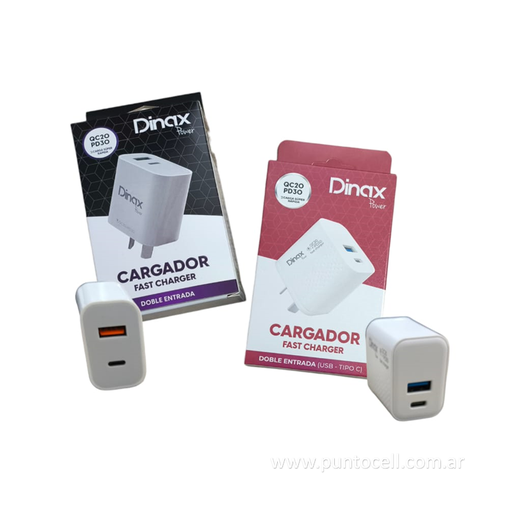 [1.00017] CARGADOR 220V DINAX DUAL USB C + USB QC20+30W